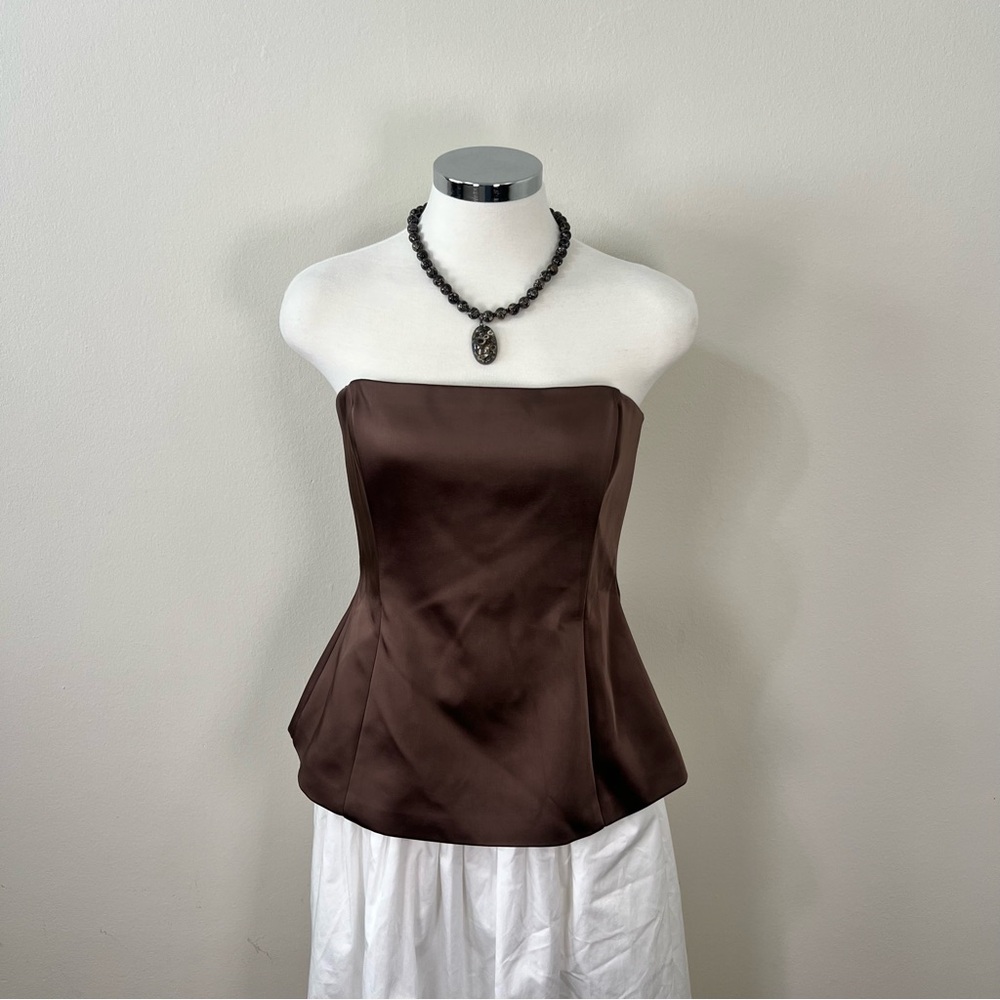 ZARA Brown Strapless Satin Top Size M NWT Corset Style Peplum